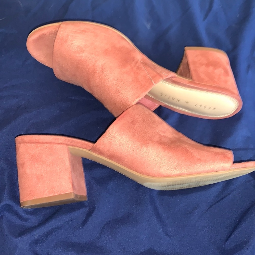 Pink suede heeled sandals